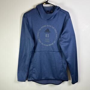 Adidas the brand with 3 stripes men’s athletic sportswear hoodie size small blue